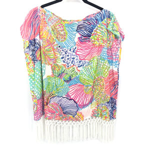Lilly Pulitzer Top‎ Womens XS/S Multicolor Fringe Shirt Beach Resort Rayon Tunic
